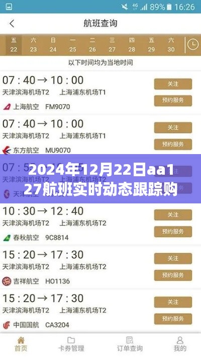 AA127航班2024年12月22日实时动态跟踪购票指南,轻松掌握航班动态